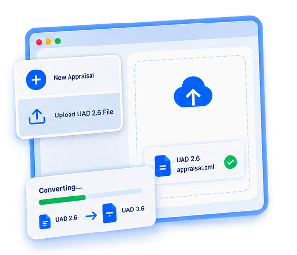 New appraisal or upload UAD 2.6 file, converting to UAD 3.6
